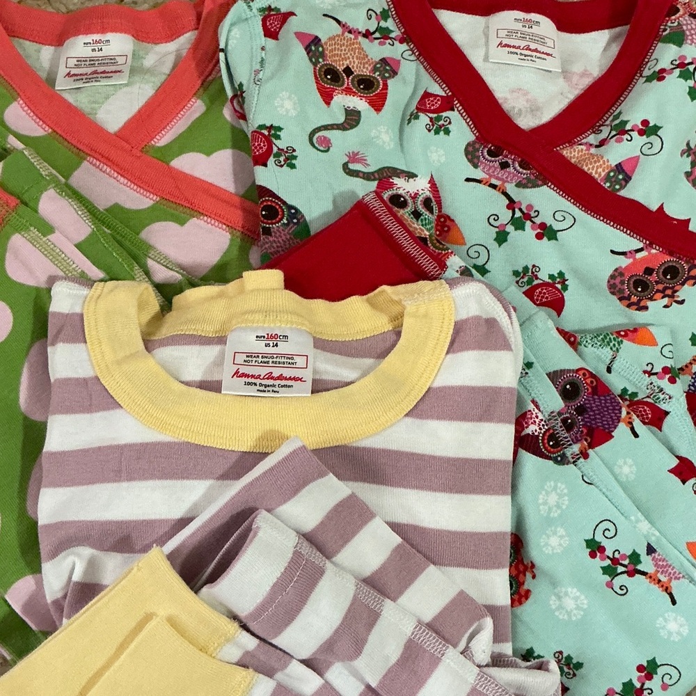 Lot of 3 sets Hanna Andersson organic cotton girls long John pjs 160cm 14yr